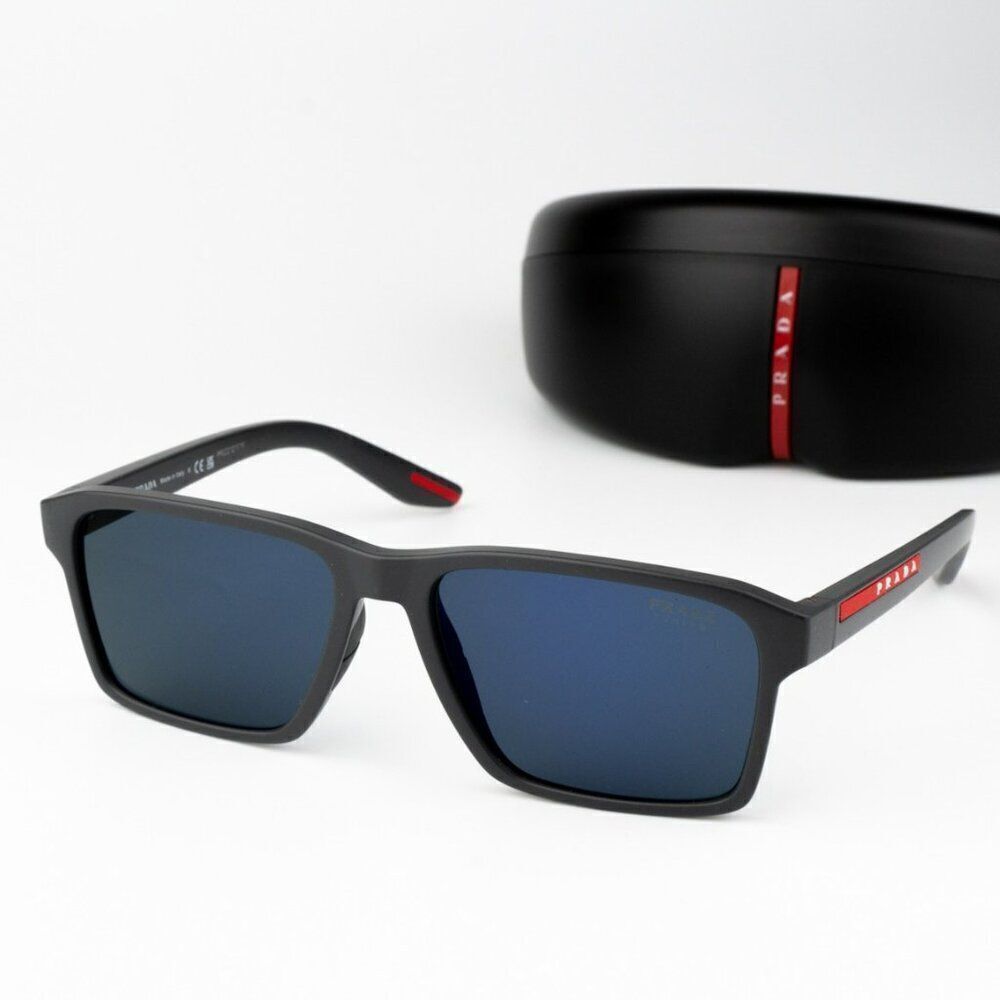 NEW Prada Linea Rossa PS05YS UFK05U Grey Rubber Blue Rectangle Unisex Sunglasses